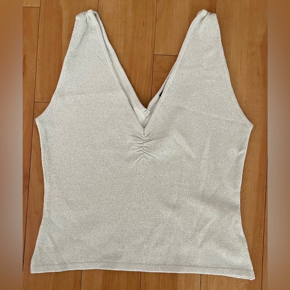 Vintage 90’s Bebe Silver Knit Sleeveless Sweater Tank Large
